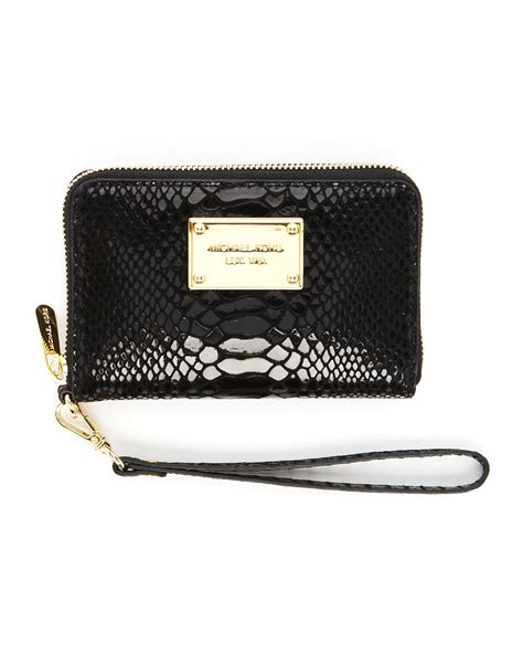 michael kors black patent python embossed leather wallet|Michael Kors Rollins Small Snake.